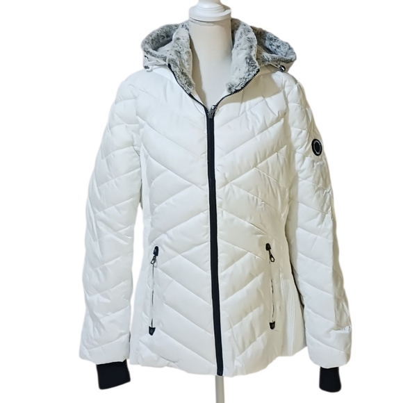 Nautica Cozy White Puffer Jacket Hoodie Women's Size L - Picture 2 of 8